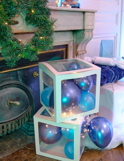 4 bílé průhledné balónkové kostky 30 cm přizpůsobitelné dekorace