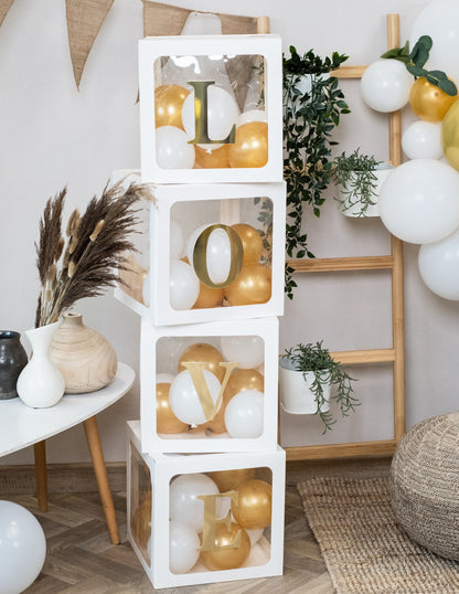 4 bílé průhledné balónkové kostky 30 cm přizpůsobitelné dekorace