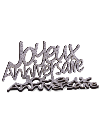 4 stříbrné třpytivé dřevěné dekorace k narozeninám 11,5 x 3,5 cm pro elegantní stůl