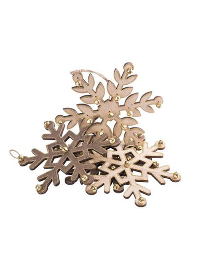 4 dřevěné vločky se třpytkami a 18 zlatých zvonků cm vánoční dekorace