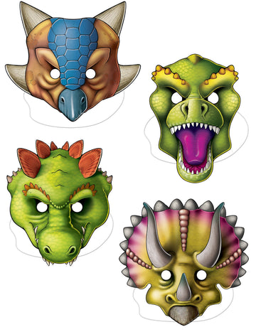 4 kartonové masky dinosaurů