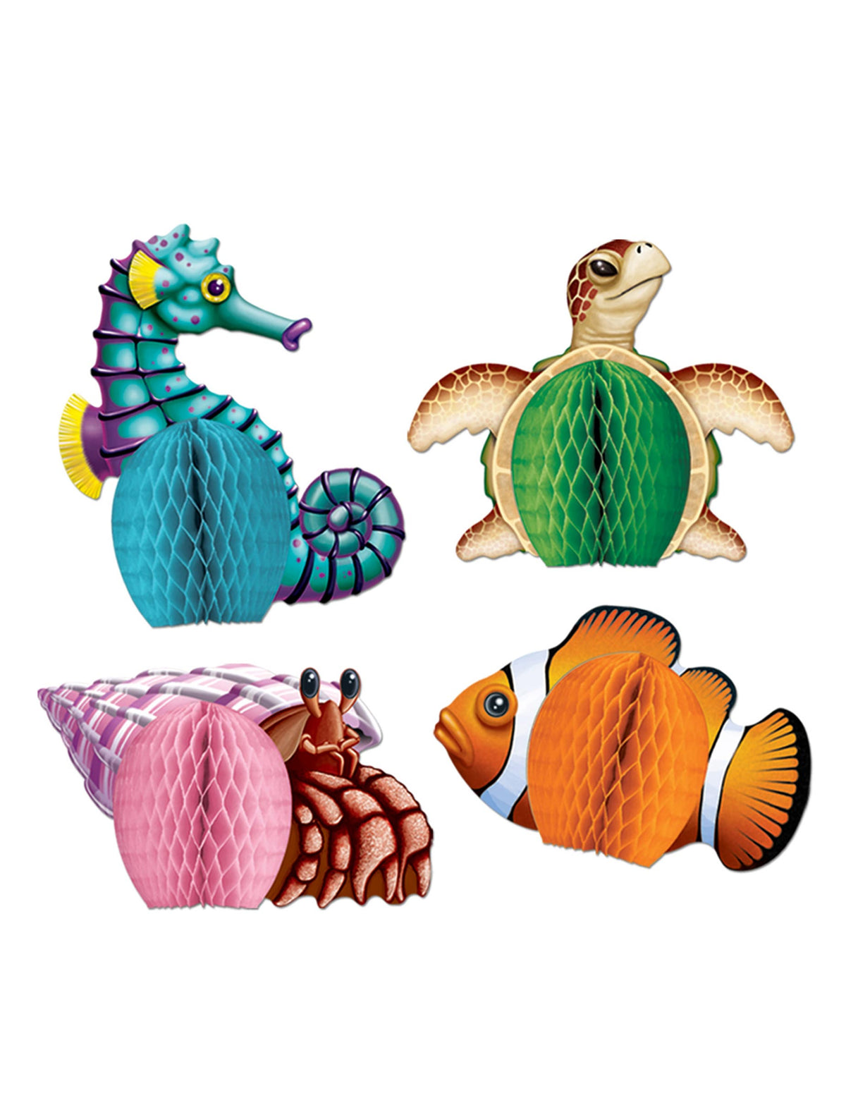 Mini centres de table en papier créatures de la mer animaux marins pour fête multicolores alvéolés