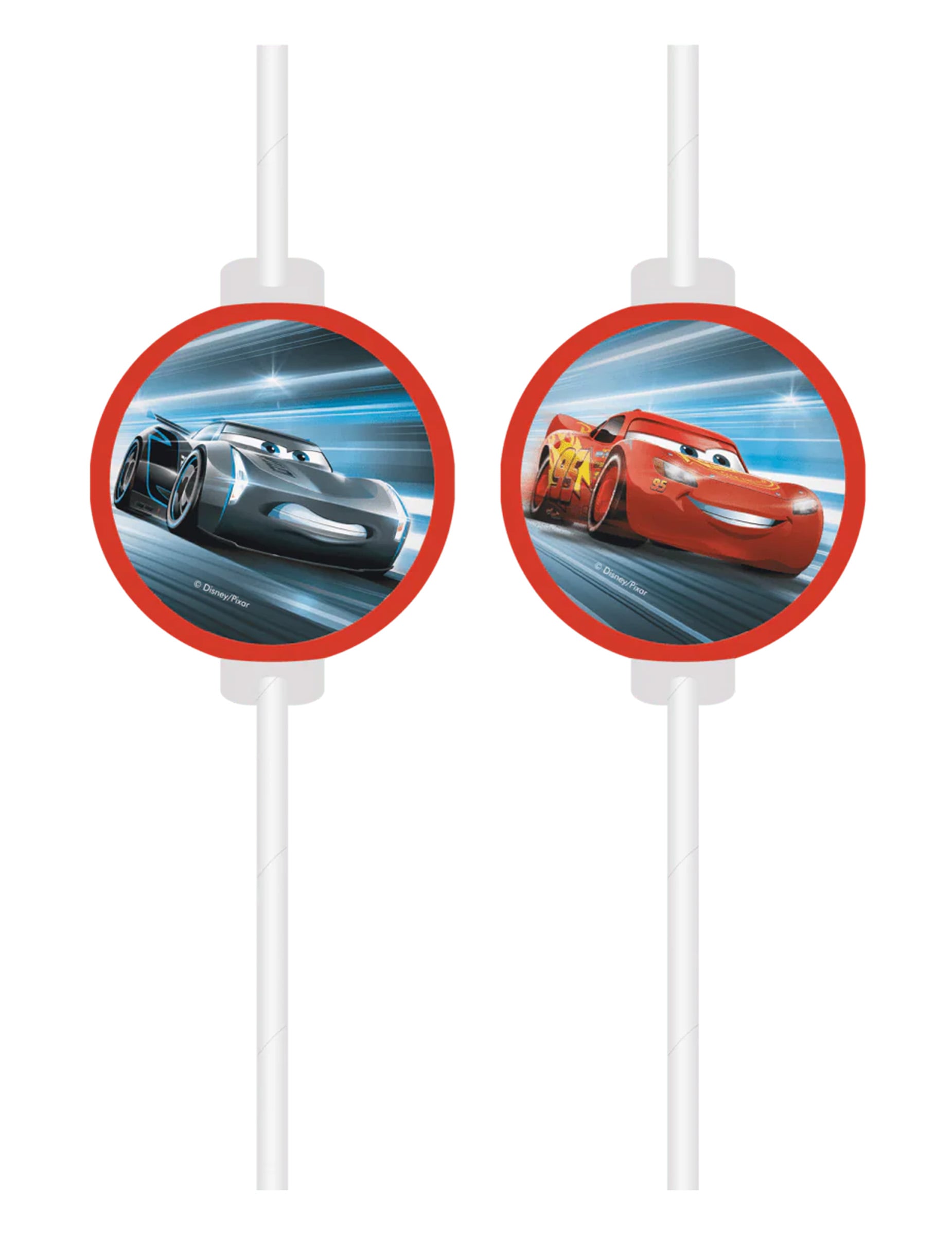 Pailles avec médaillon papier Cars pour enfant avec Flash McQueen et Jackson Storm