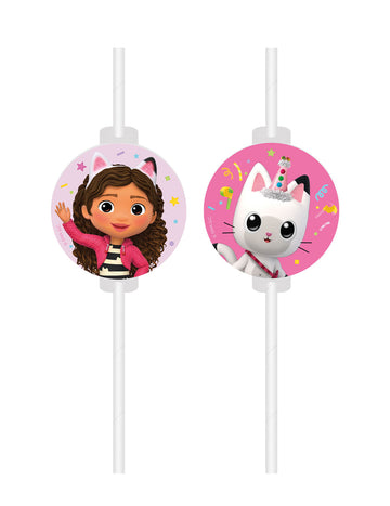 Pailles Gabby et la maison magique pour enfant blanches et roses avec médaillons Gabby et Pandy Pattes