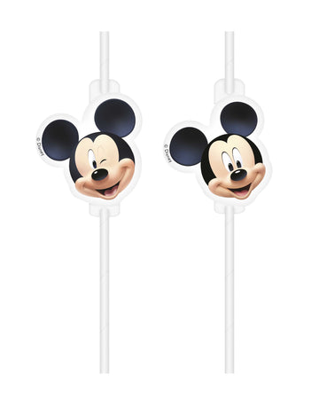 4 plastová brčka ve tvaru medailonku s Mickey Mousem