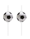 4 pailles en carton football party pour fête noir et blanc avec ballon