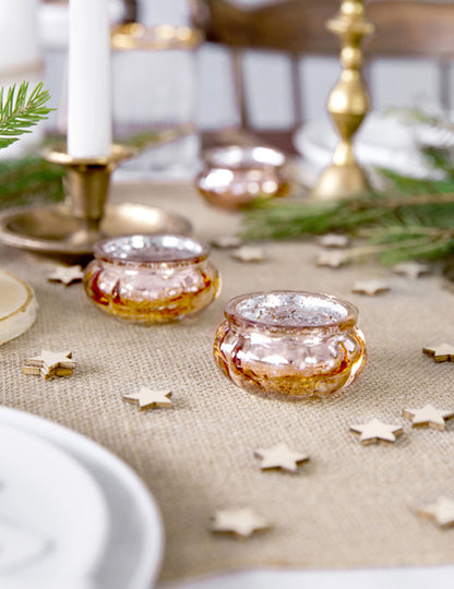 4 zrcadlové skleněné svícny z růžového zlata 6 x 3 cm na vánoce