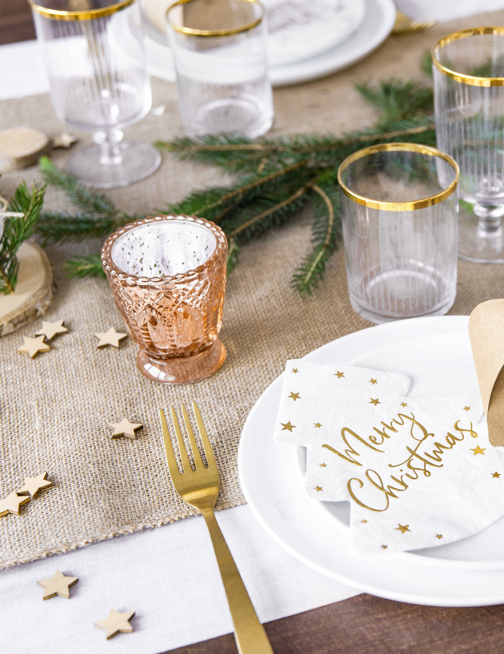 Mise en scène de table de Noël du photophore en verre décoration de mariage
