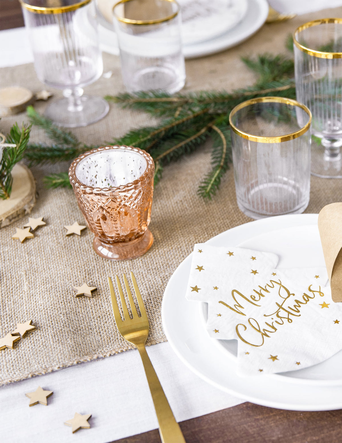 Mise en scène de table de Noël du photophore en verre décoration de mariage