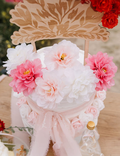 4 fuchsiové pivoňky 9x9cm v látce na ozdobu