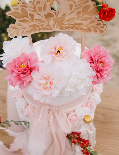 4 růžové pivoňky 9x9cm v látce