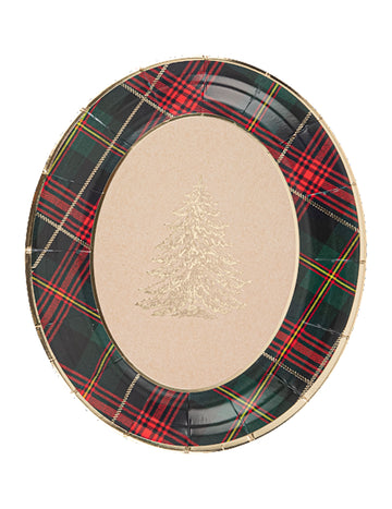 4 oválné vánoční tartanové podnosy 31,5 x 26 cm