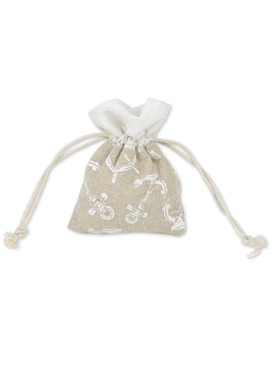 Pochon en lin thème marin pour fête blanc avec ancre et gouvernail