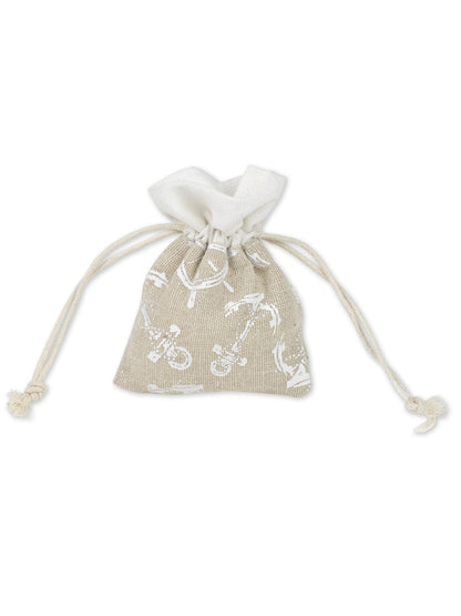 4 bílé plátěné kapsy na kotvu a kormidlo 8 x 10 cm mořské téma