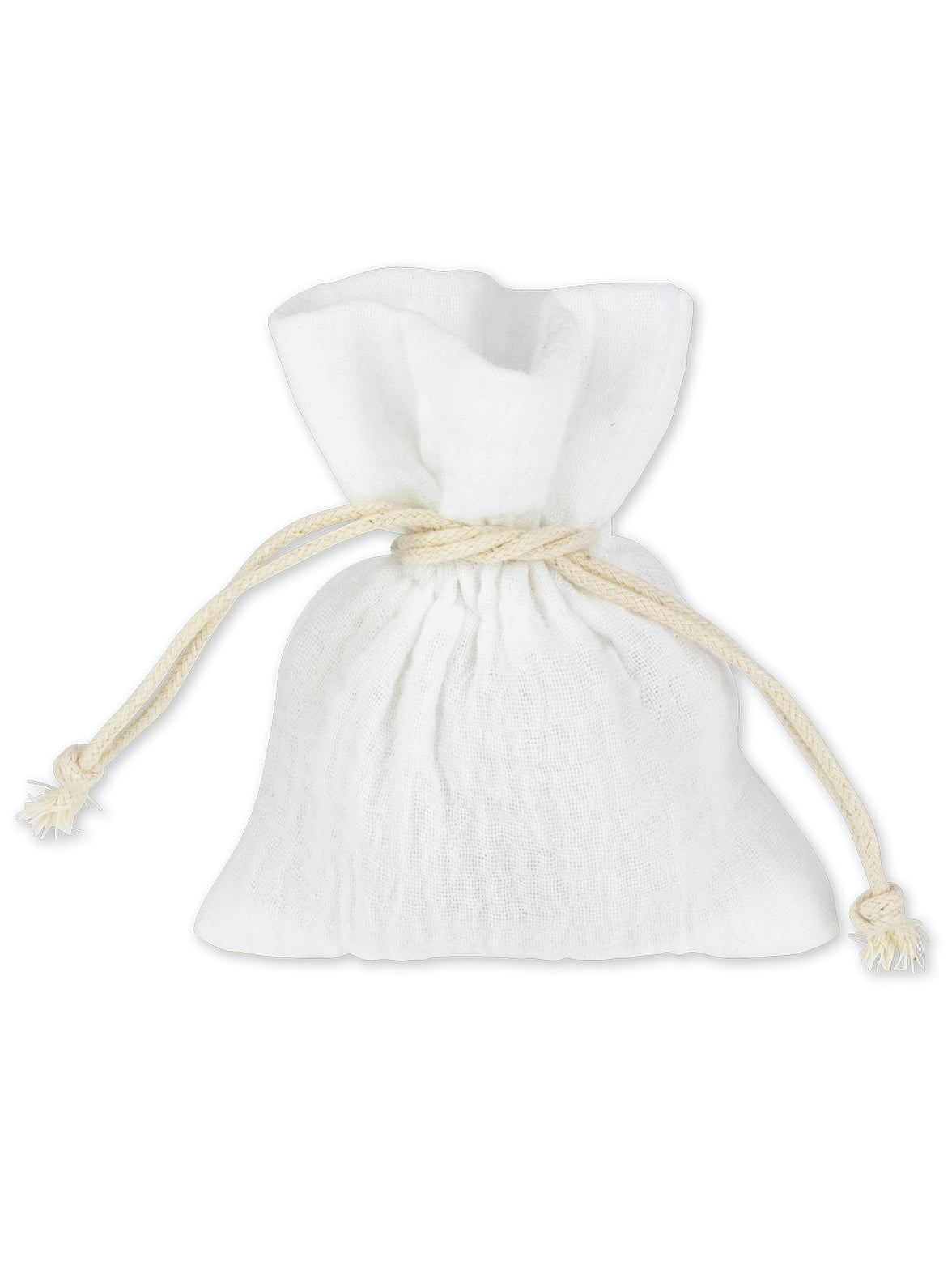 4 bílé bavlněné mušelínové sáčky 8 x 10 cm se šňůrou