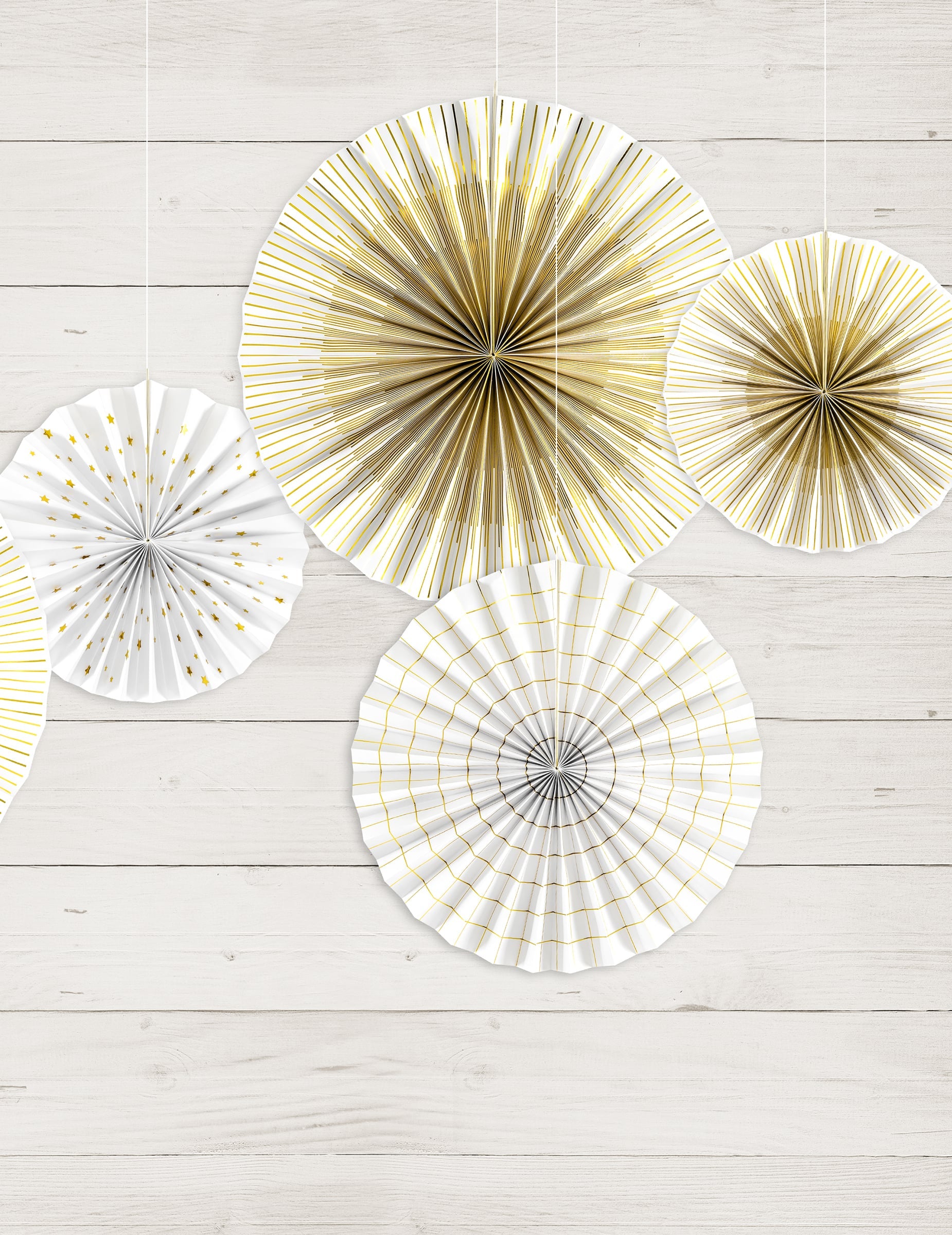 Lot de 4 rosaces décoratives en papier pour fête blanches et dorées