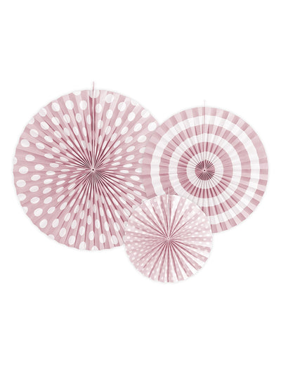 Rosaces en papier à pois et rayures rose clair