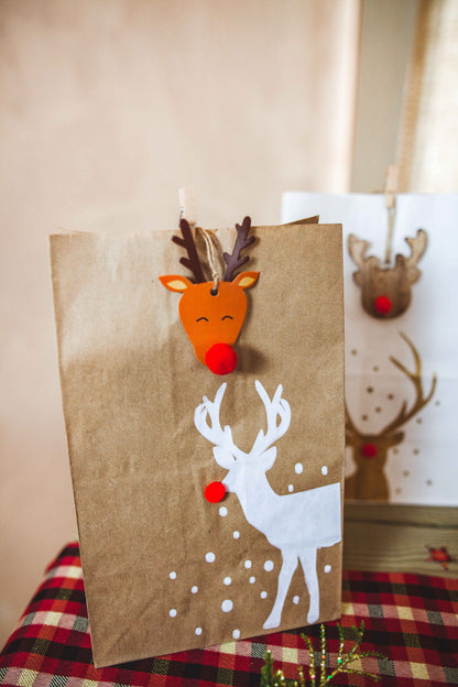 4 papírové tašky Rudolph white a kraft 29 x 17,5 cm Vánoční sob