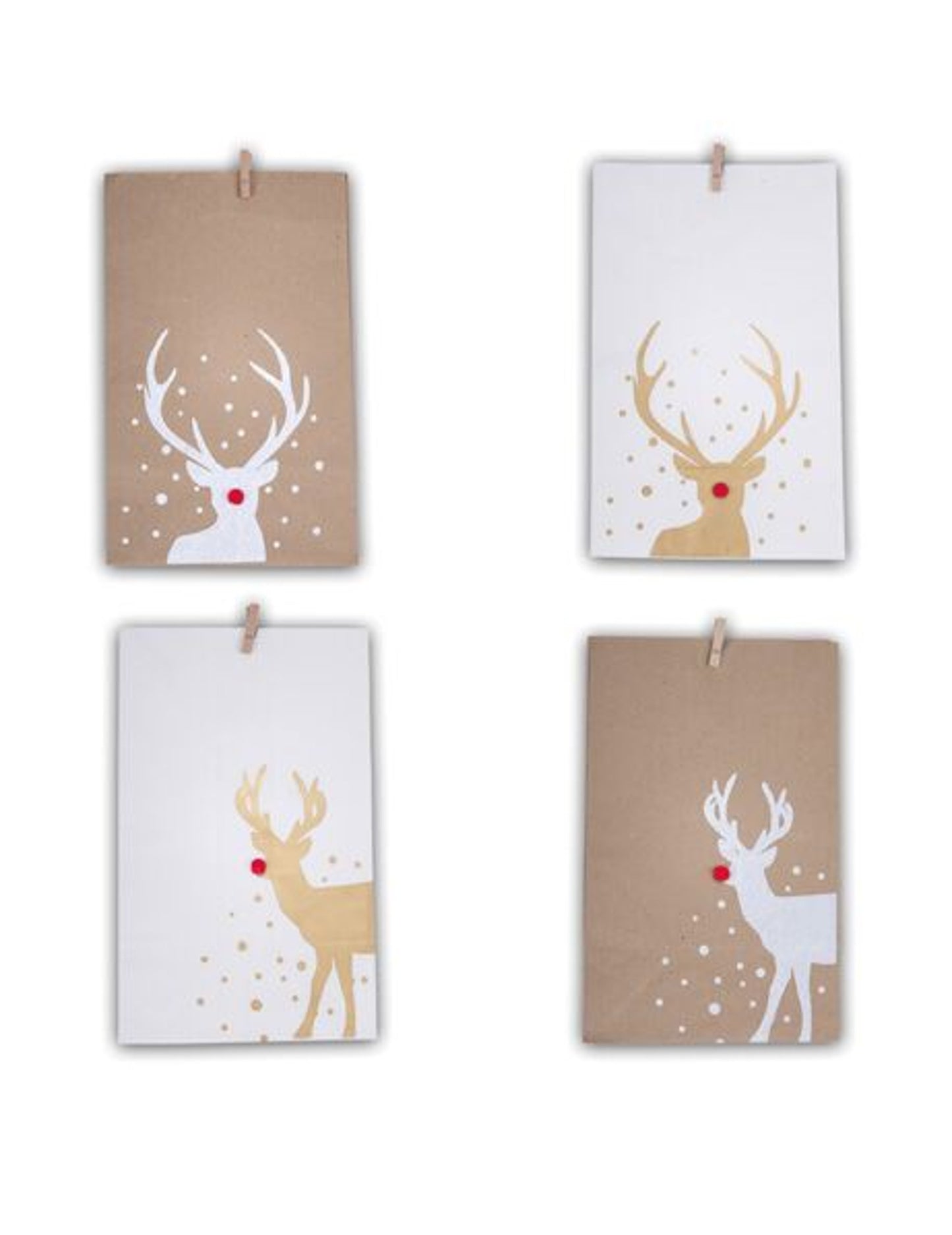 4 papírové tašky Rudolph white a kraft 29 x 17,5 cm Vánoční sob