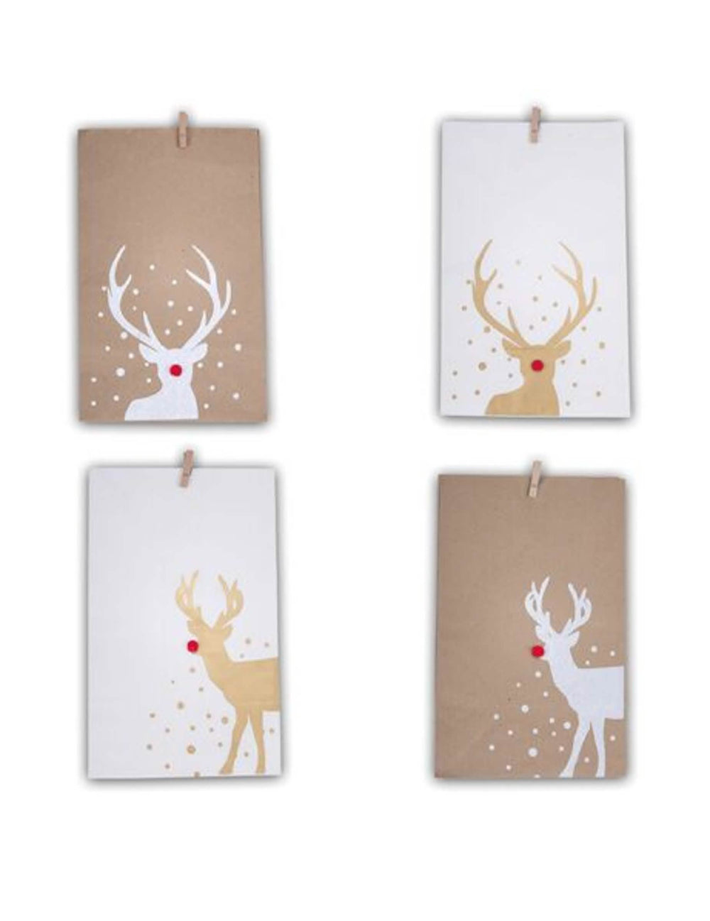 Detail na kraftovou verzi papírových sáčků Rudolph sobi na vánoce