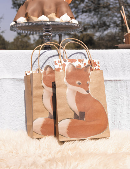 4 kraftové dárkové tašky z lesní lišky 28 x 15 cm s rukojetí