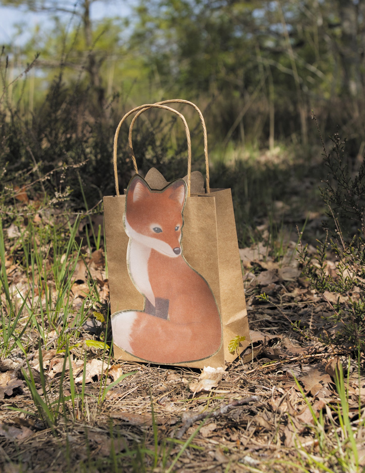 4 kraftové dárkové tašky z lesní lišky 28 x 15 cm s rukojetí
