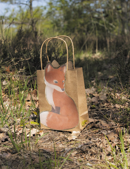4 kraftové dárkové tašky z lesní lišky 28 x 15 cm s rukojetí