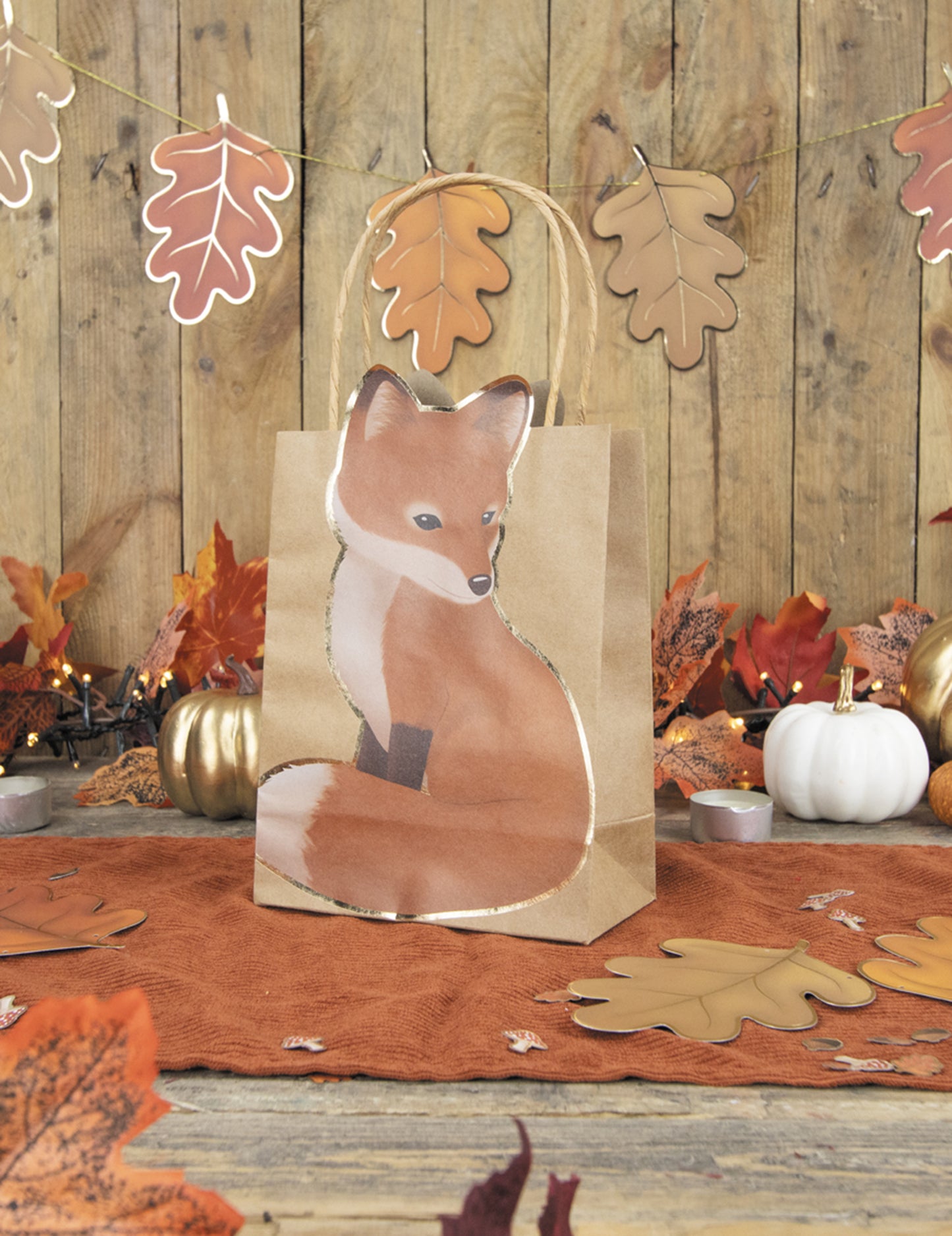 4 kraftové dárkové tašky z lesní lišky 28 x 15 cm s rukojetí