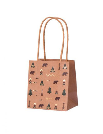 4 indické lesní kraftové zelenohnědé dárkové tašky a zlacení 10 x 7 x 11 cm téma teepee