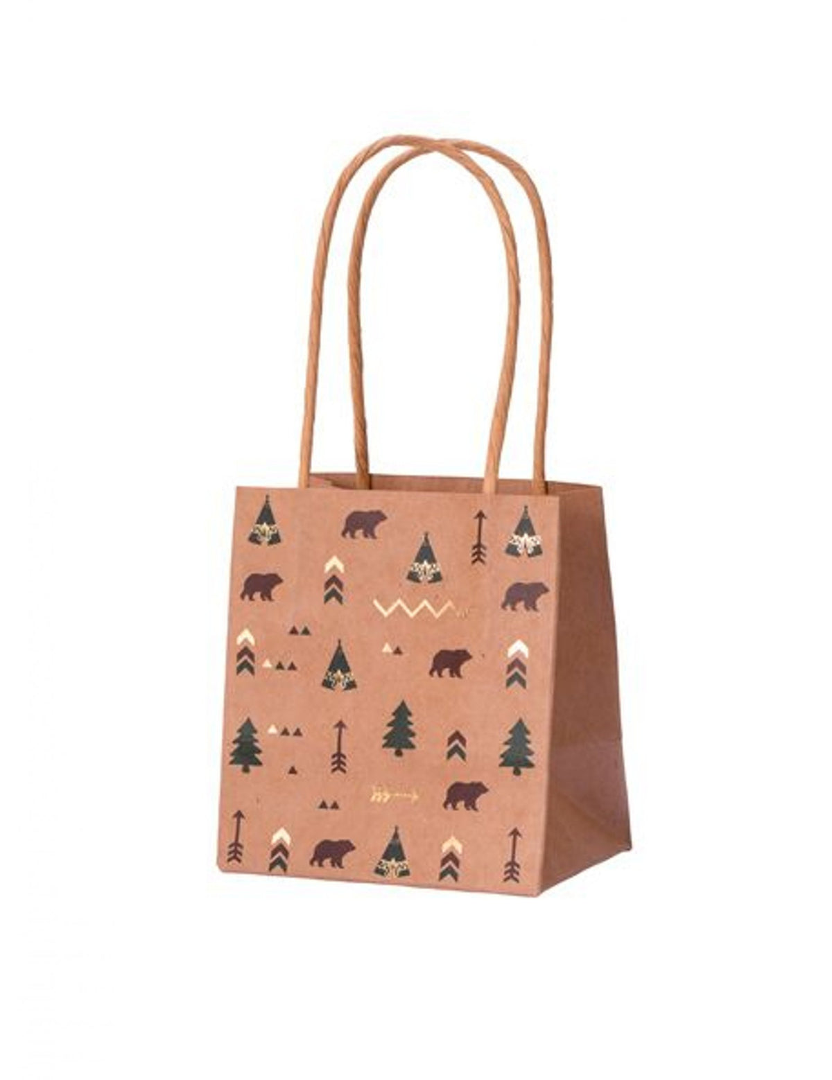 Sacs cadeaux indian forest thème tipi kraft vert marron et dorure