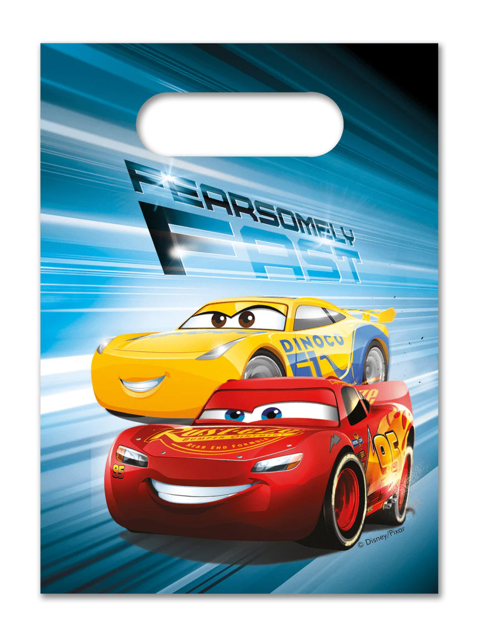 Sacs cadeaux papier Cars pour enfant bleu avec Flash McQueen et Cruz Ramirez