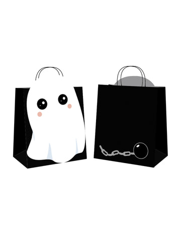 4 černé sladké ghost papírové sáčky na bonbóny s vyraženým duchem