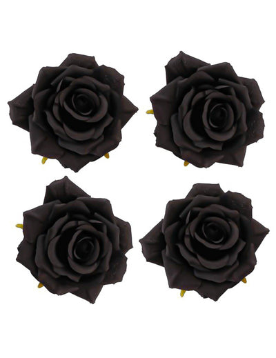 4 černé hlavičky růží 9,5 x 5,5 cm