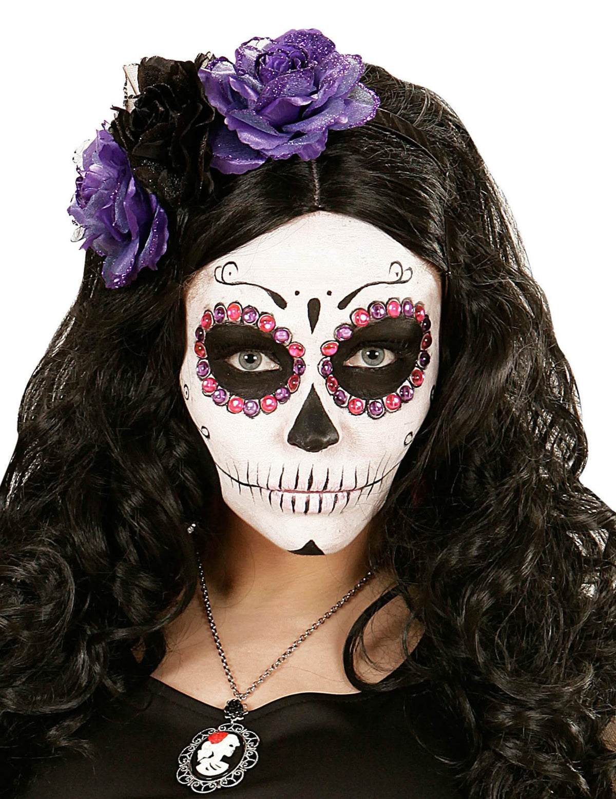 40 kamínků Dia de los muertos pro dospělého fialové a růžové