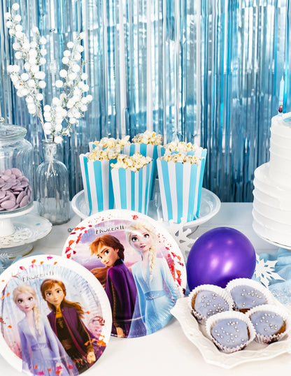 5 krabiček na popcorn v modrobílém kartonu s tyrkysovými pruhy 6,3 x 13,5 x 3,8 cm