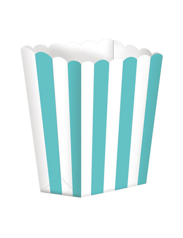 5 mintových a bílých pruhovaných kartonových krabiček na popcorn 9 x 13 cm na párty