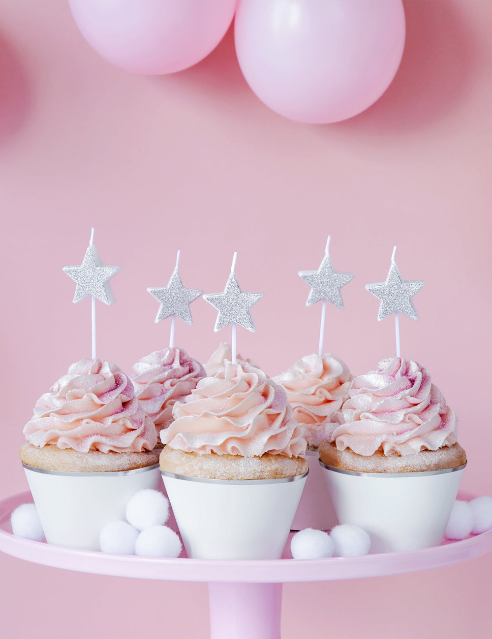 Bougies d'anniversaire sur pic étoiles pour fête argentées pailletées
