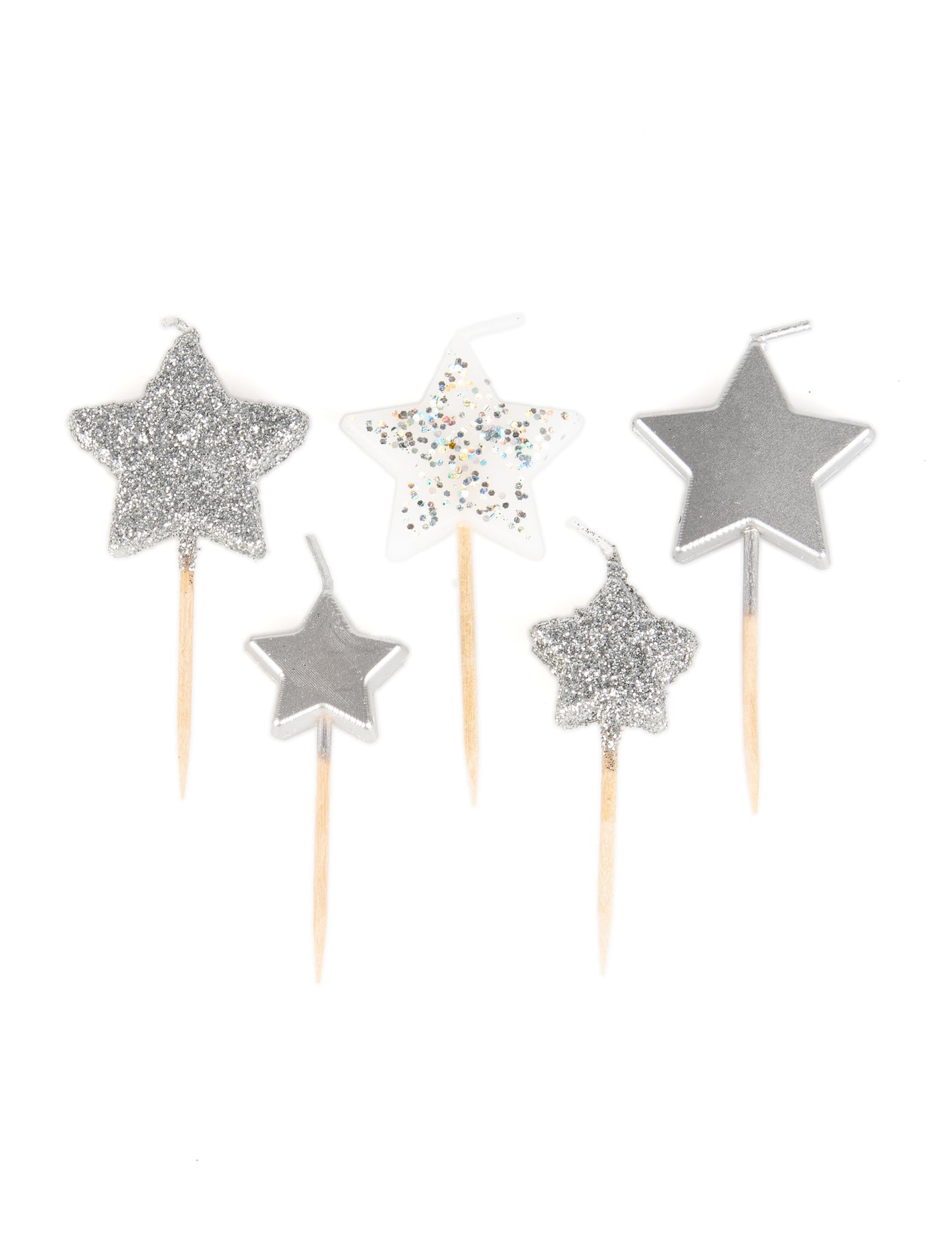 5hvězdičkové svíčky na stříbrném gradientu, výběr 7 cm