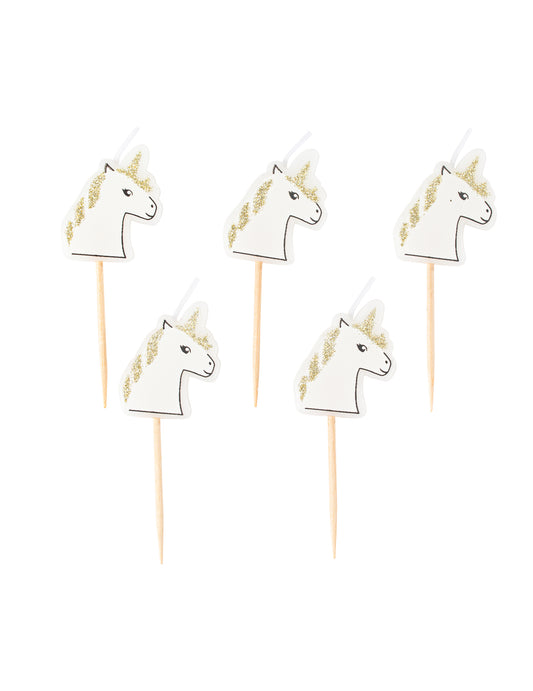 Bougies sur pic licorne paillettes champagne