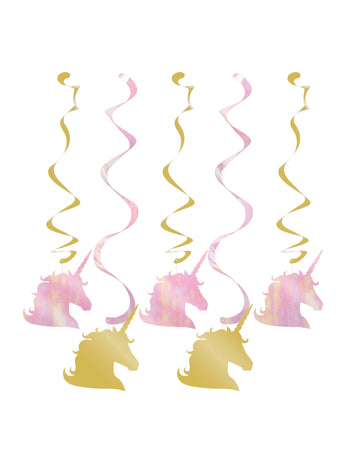 5 závěsných dekorací jednorožec 99 cm duhové spirály