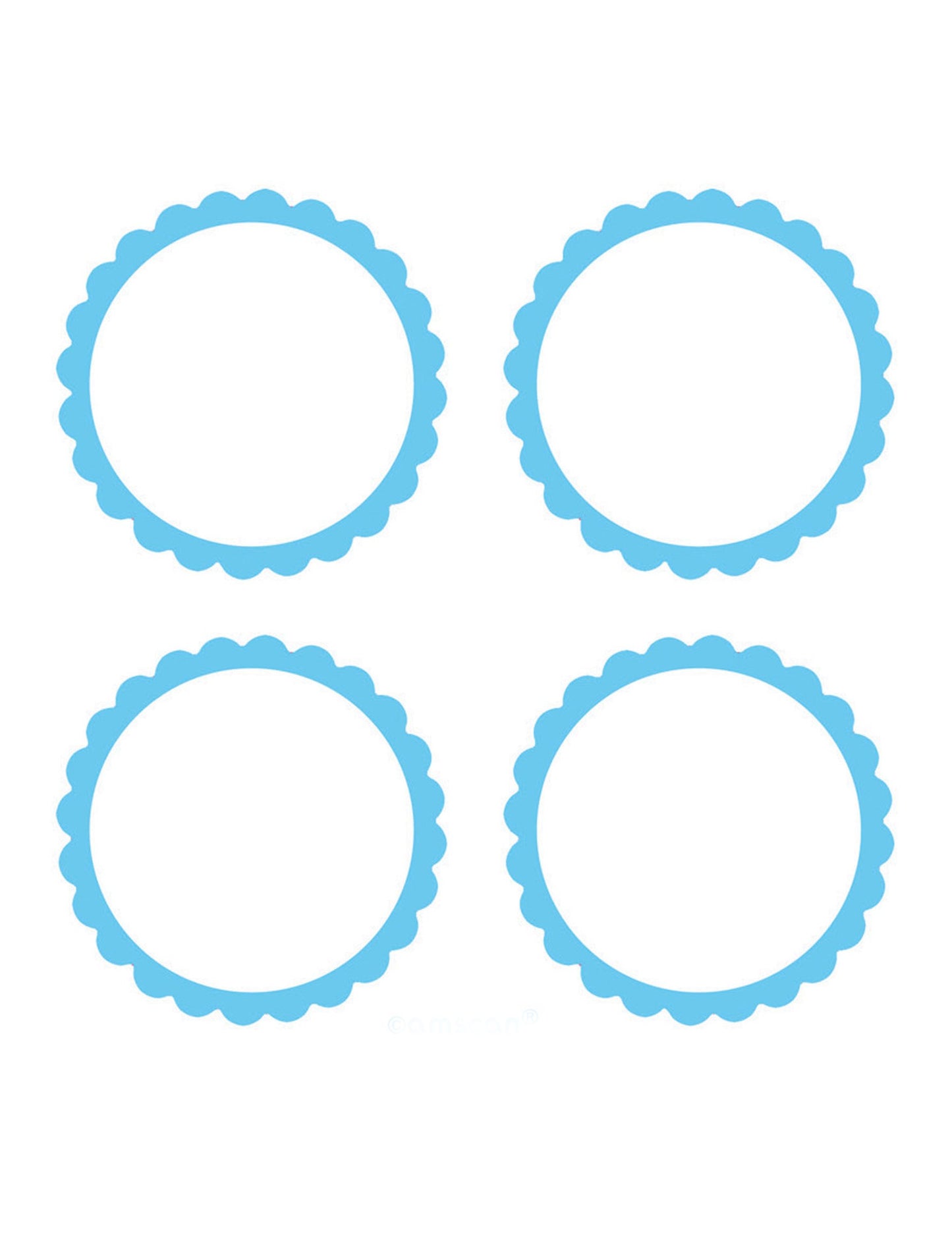 20 nebesky modrých štítků na sladkosti 5 cm s vroubkovanými okraji