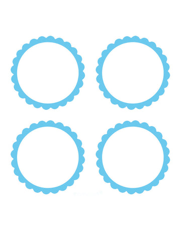 20 nebesky modrých štítků na sladkosti 5 cm s vroubkovanými okraji