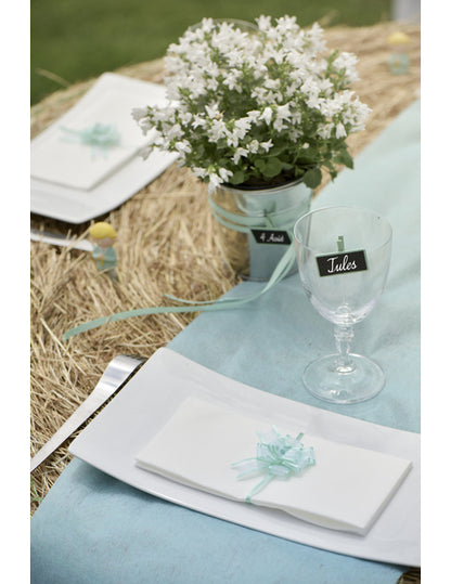 5 mini tyrkysových organdových mašliček 16 mm na ozdobu