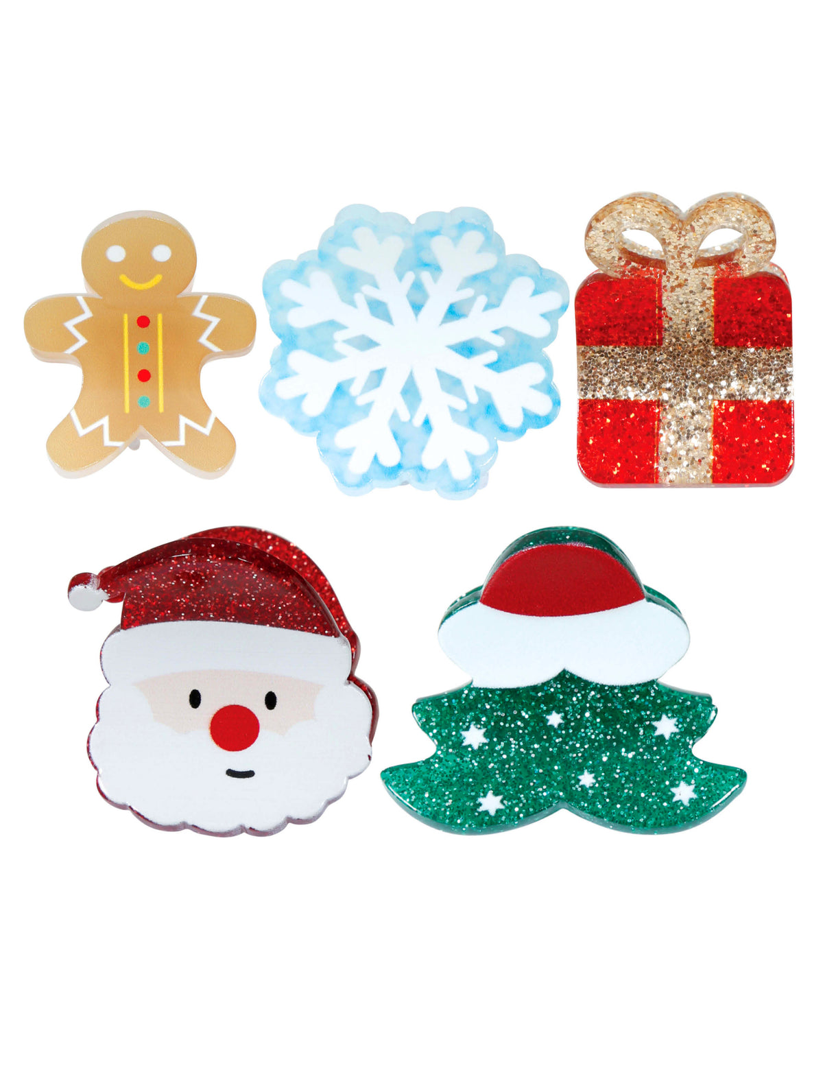 5 Pinces à cheveux de Noël à paillettes avec motifs de Père Noël sapin flocon cadeau et pain d'épices