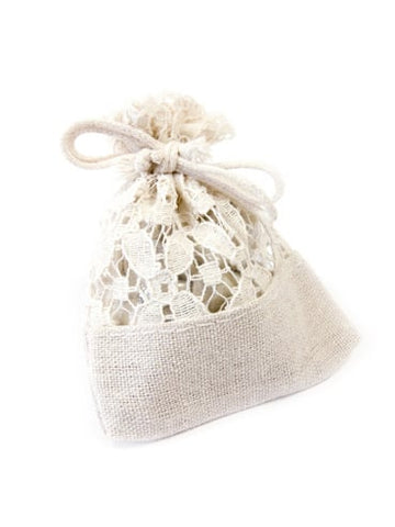 5 sáčků z lnu a krajky 8 x 10 cm na svatební mandle 
