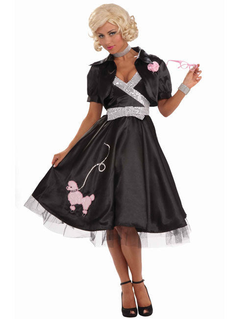 Kostým Rockabilly dáma z 50. let Poodle černo-stříbrný 