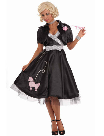 Kostým Rockabilly dáma z 50. let Poodle černo-stříbrný 