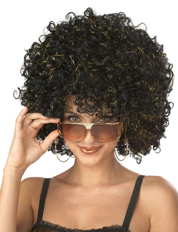 Paruka pro dospělé s černo-zlatou disco tématikou