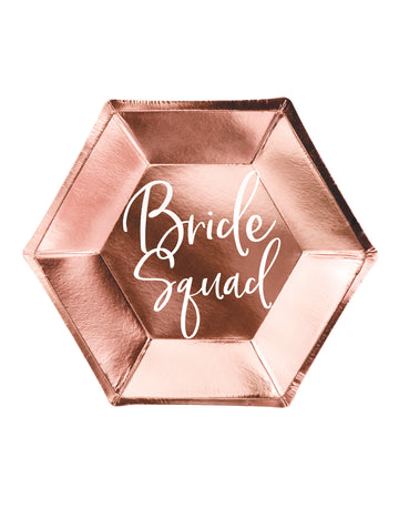 6 papírových talířů Bride Squad v růžovo-zlatém provedení 23 cm