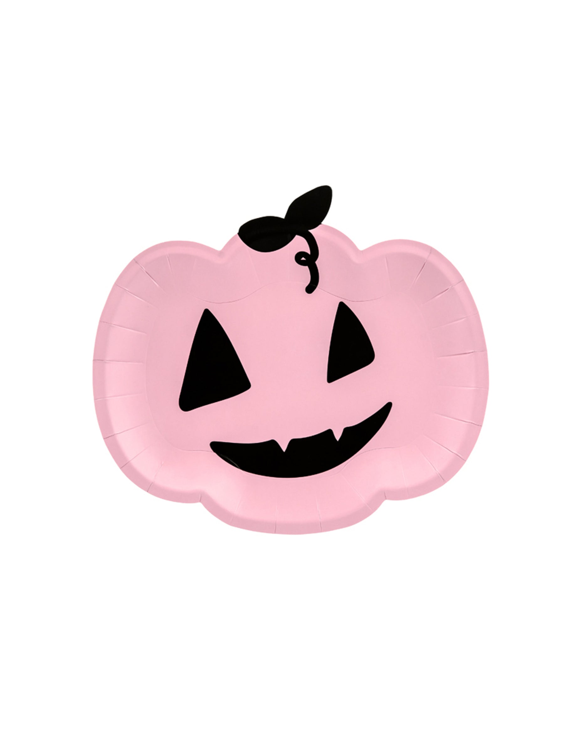 Assiettes en carton citrouille pour Halloween rose et noire souriante